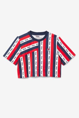 FILA Mudra Tee Shirts Navy / White / Red,Womens Clothing | CA.RNVIPB516